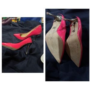 Pink heels with a chrome heel